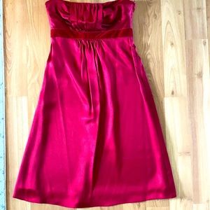 Red silk Banana Republic strapless midi dress